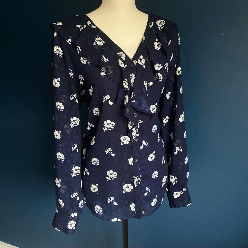 Ann Taylor Floral Button Up Blouse Size L